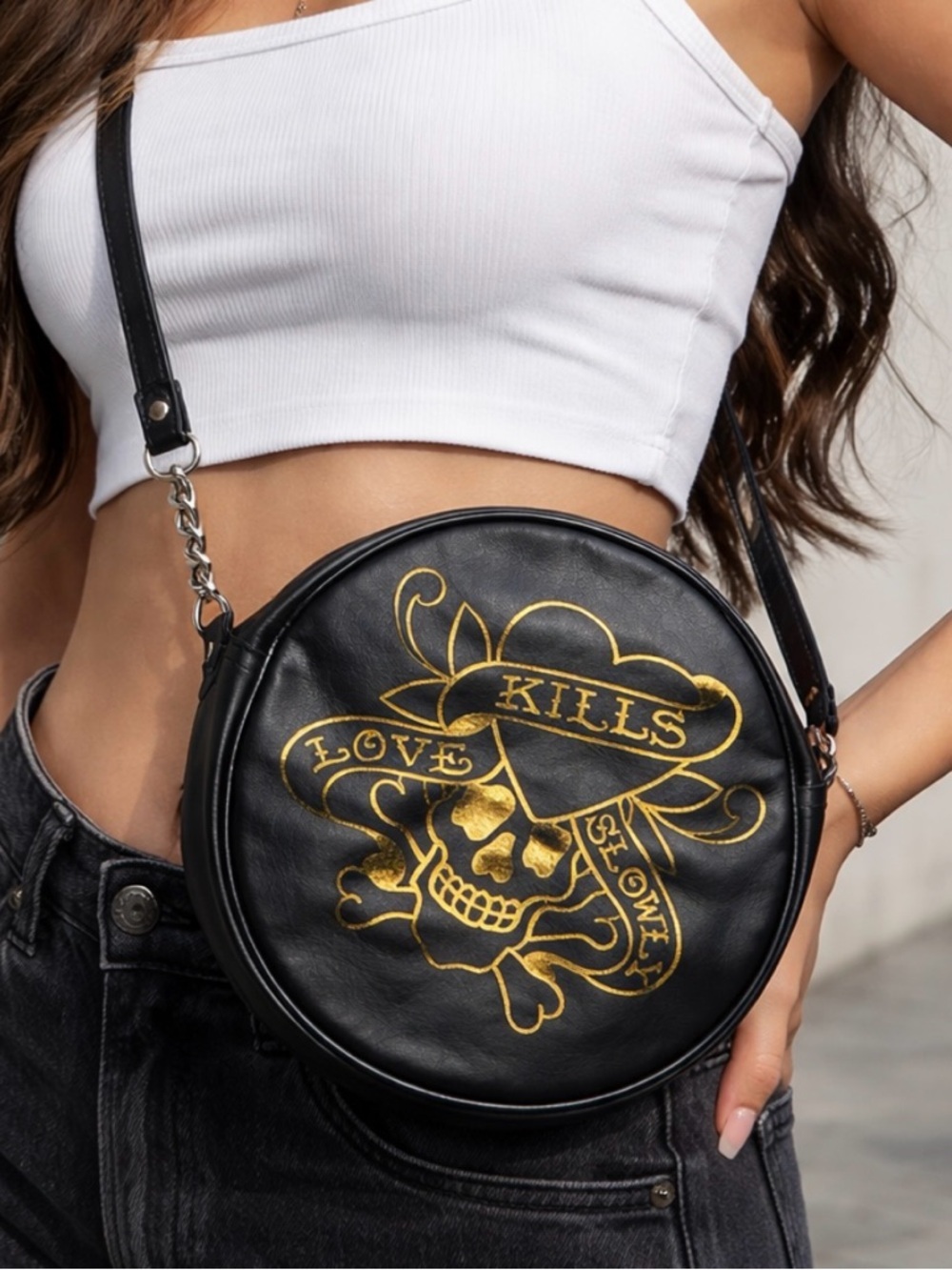 Ed Hardy Limited Edition Black Crossbody Bag “LOVE KILLS SLOWLY”